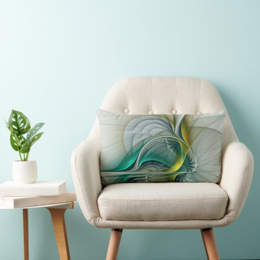 催眠抽象芸術ゴールデンターコイズティール(緑がかった色)フラクタル ランバークッション (椅子)