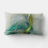 催眠抽象芸術ゴールデンターコイズティール(緑がかった色)フラクタル ランバークッション (正面)