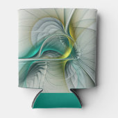 催眠抽象芸術ゴールデンターコイズティール（緑がかった色）フラクタル 缶クーラー (正面)