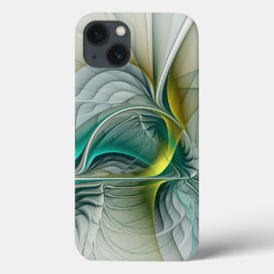 催眠抽象芸術ゴールデンターコイズティール(緑がかった色)フラクタル iPhone 13ケース