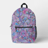 催眠術の手描き紫オーガニックの渦巻きと名前 プリントバックパック (正面)