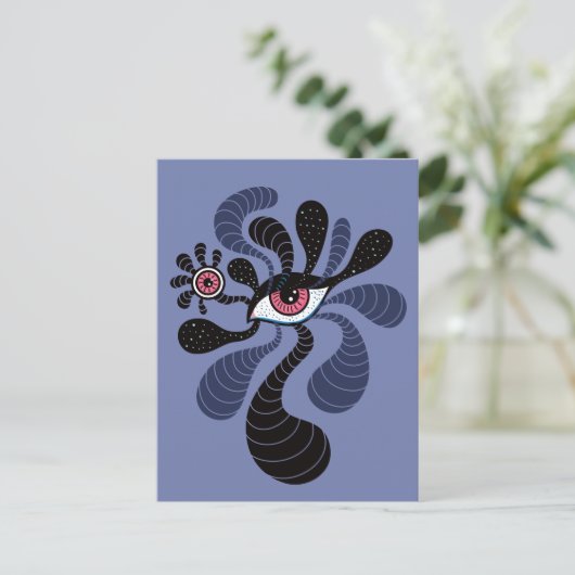 催眠術サイケデリックアート不気味二重ピンク目 ポストカード (スタンド正面)