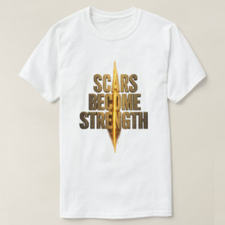 傷が強さを生む ゴールド モチベーション タイポグラフィ Tシャツ