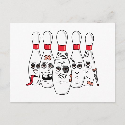 傷ついたボーリングピンの漫画 ポストカード (正面)
