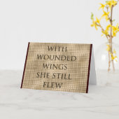 傷ついた翼を持って彼女は勇気付けられるを飛んだ カード (黄色い花)