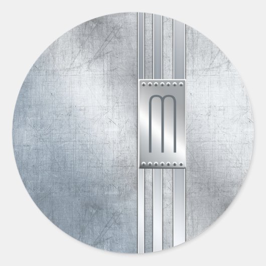 傷ついた金属ストライプモノグラムブルーID443 ラウンドシール (正面)