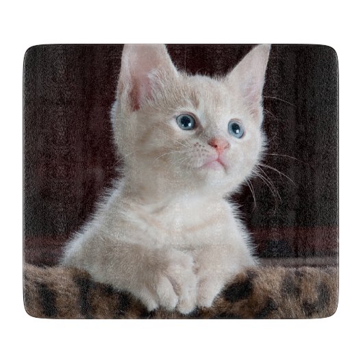 傷つきやすい白い子猫 カッティングボード (正面)