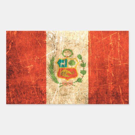 傷と擦り切れたヴィンテージペルー国旗 長方形シール (正面)