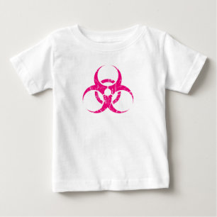 傷付けられたピンクの生物学的災害［有害物質］の記号 ベビーTシャツ