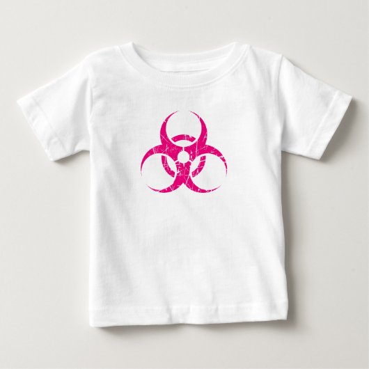 傷付けられたピンクの生物学的災害［有害物質］の記号 ベビーTシャツ (正面)