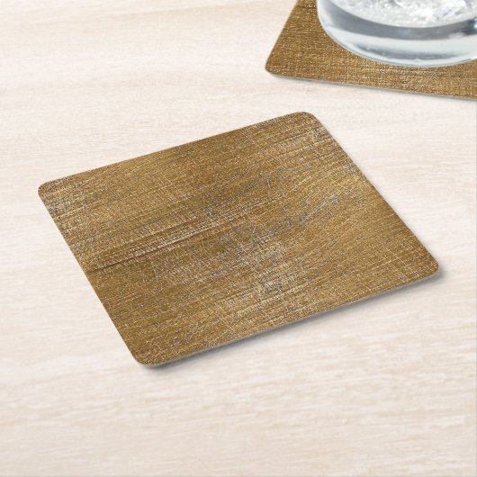 傷付けられたブラシをかけられた金ゴールドの金属の一見 スクエアペーパーコースター (アングル)