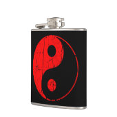 傷付けられた赤くおよび黒いヴィンテージの陰陽 フラスク (左)