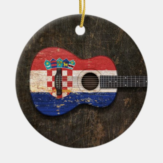 傷付けられ、擦り切れたなクロアチアの旗のアコースティックギター セラミックオーナメント (正面)
