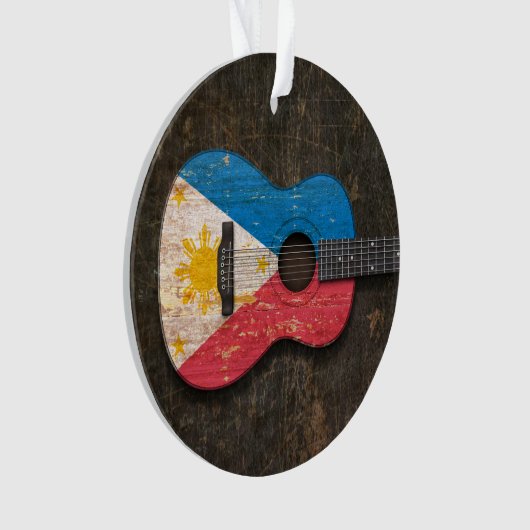 傷付けられ、擦り切れたなフィリピンの旗のアコースティックギター オーナメント (正面)