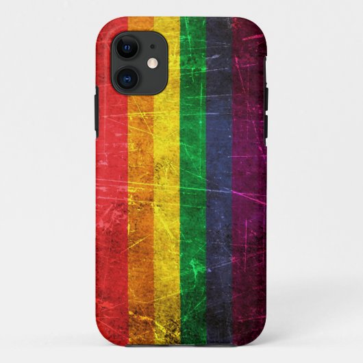 傷付けられ、擦り切れたなヴィンテージのゲイプライドの虹の旗 Case-Mate iPhoneケース (裏面)