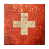 傷付けられ、擦り切れたなヴィンテージのスイス人の旗 タイル (正面)