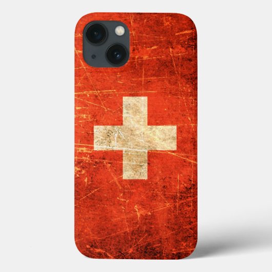 傷付けられ、擦り切れたなヴィンテージのスイス人の旗 Case-Mate iPhoneケース (裏面)