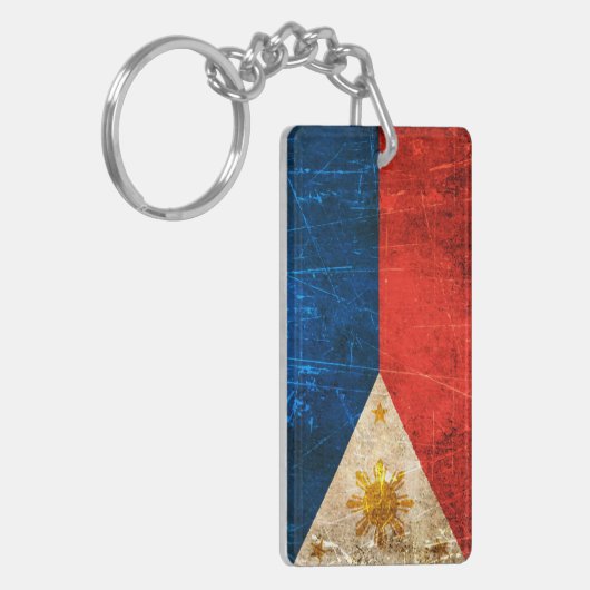 傷付けられ、擦り切れたなヴィンテージのフィリピン人の旗 キーホルダー (正面左)