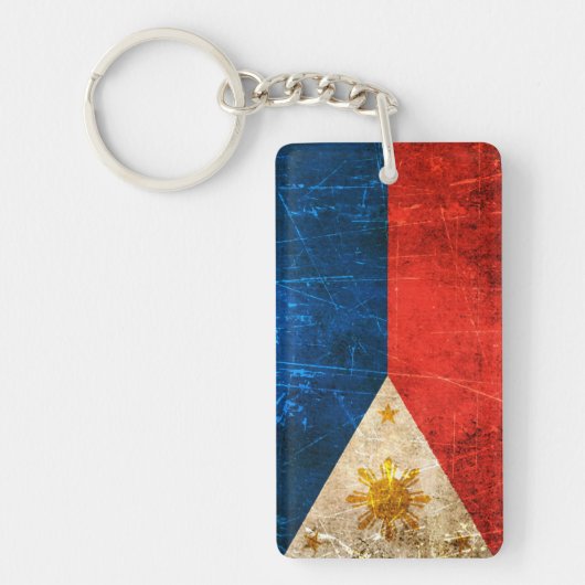 傷付けられ、擦り切れたなヴィンテージのフィリピン人の旗 キーホルダー (正面)