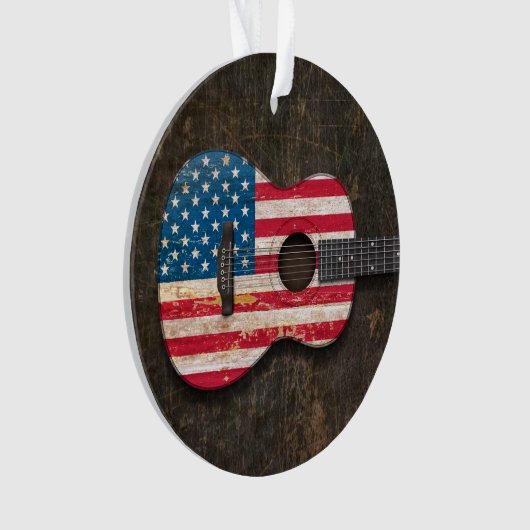 傷付けられ、擦り切れたな米国旗のアコースティックギター オーナメント (正面)
