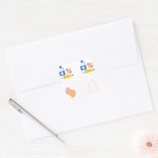 傷気にナースステッカー – 巻気にナース スクエアシール (封筒)