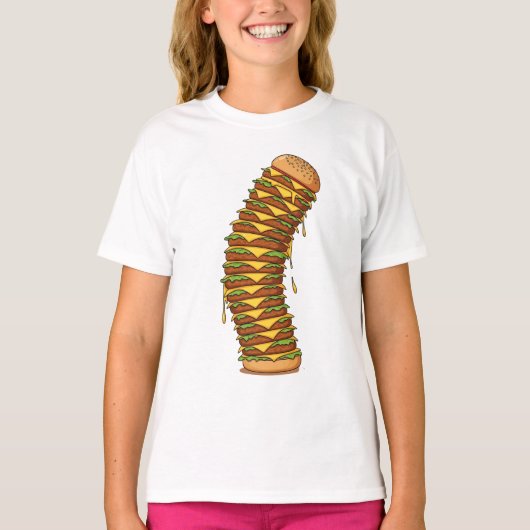 傾いた巨大チーズバーガーの塔の少年たち Tシャツ (正面)