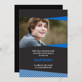 傾けられたフレームのバーの(ユダヤ教の)バル・ミツバーの写真の招待状 招待状 (正面/裏面)