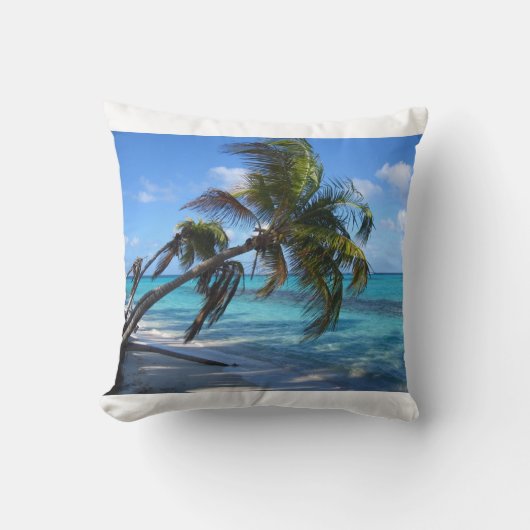 傾けられたヤシの木-白 クッション (正面)