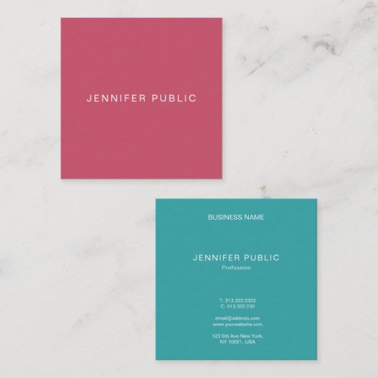 傾向はモダンな最小主義のエレガントなテンプレートを着色します スクエア名刺 (正面/裏面)