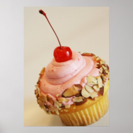 傾斜さくらんぼカップケーキ食品ポスター ポスター (正面)