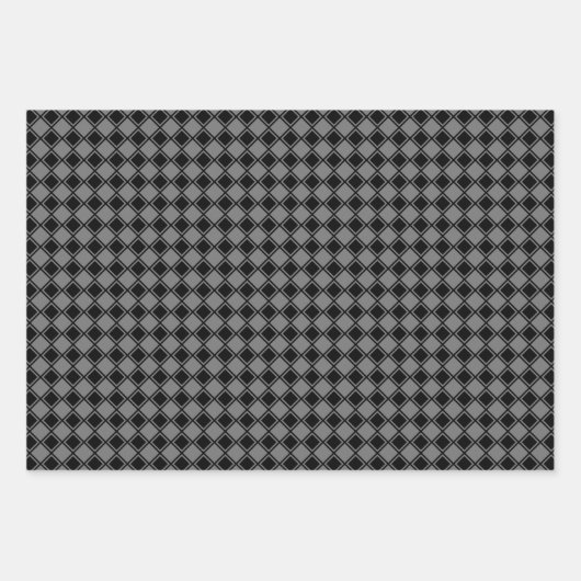 傾斜した市松模様にグレースケールラッピング紙シート ラッピングペーパーシート (正面3)