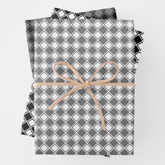 傾斜した市松模様にグレースケールラッピング紙シート ラッピングペーパーシート (インサイチュ)