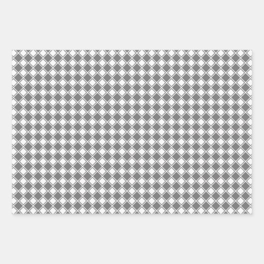 傾斜した市松模様にグレースケールラッピング紙シート ラッピングペーパーシート (正面)
