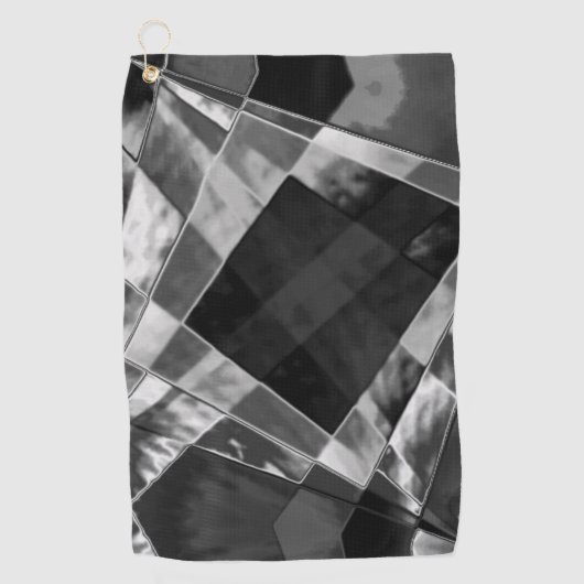 傾斜または引き伸ばされた長方形、黒い派手な灰色 ゴルフタオル (正面)