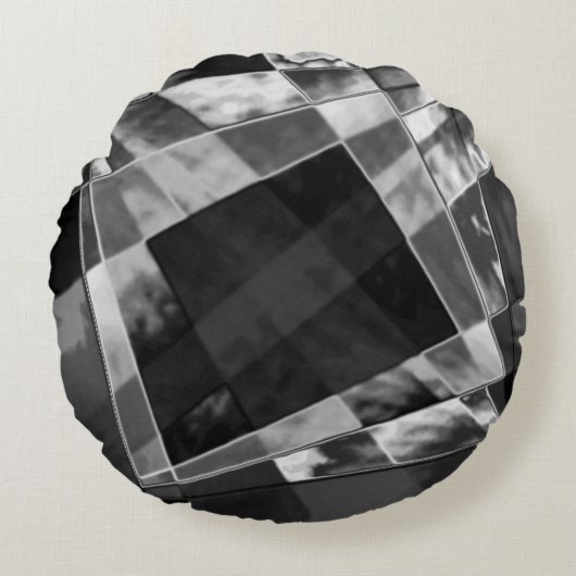 傾斜または引き伸ばされた長方形、黒い派手な灰色 ラウンドクッション (正面)