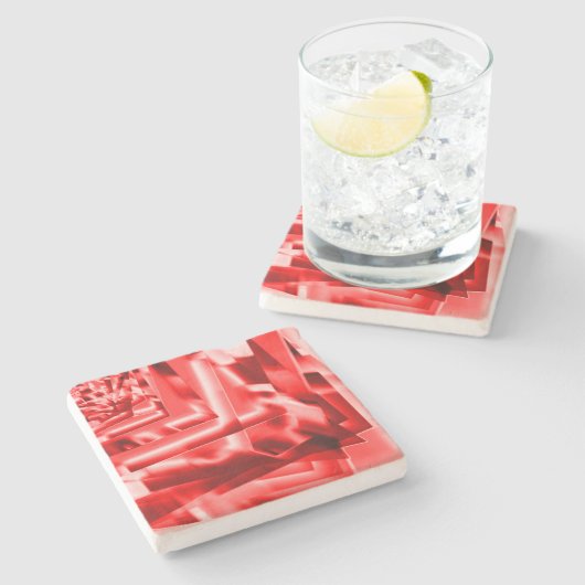 傾斜正方形のコーナー、派手な赤から白まで ストーンコースター (横)