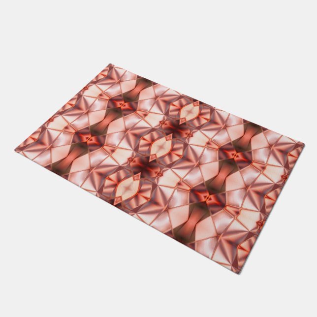 傾斜澄ん形状のサーモンにバーガン色の ドアマット (アングル)