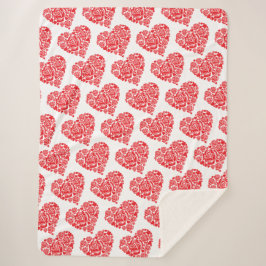 傾斜赤いハート大型シェルパ毛布 シェルパブランケット