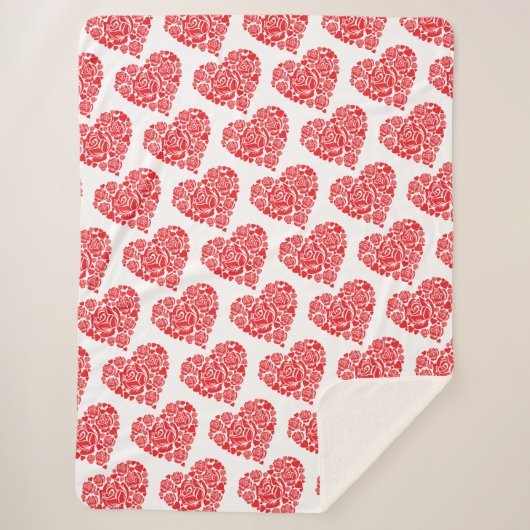 傾斜赤いハート大型シェルパ毛布 シェルパブランケット (正面)