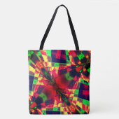 傾斜、引き伸ばされた長方形、緑、赤の最も暗い トートバッグ (正面)