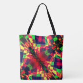 傾斜、引き伸ばされた長方形、緑、赤の最も暗い トートバッグ (裏面)