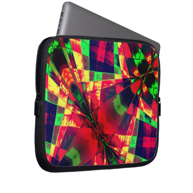 傾斜、引き伸ばされた長方形、緑、赤の最も暗い ラップトップスリーブ (正面右)