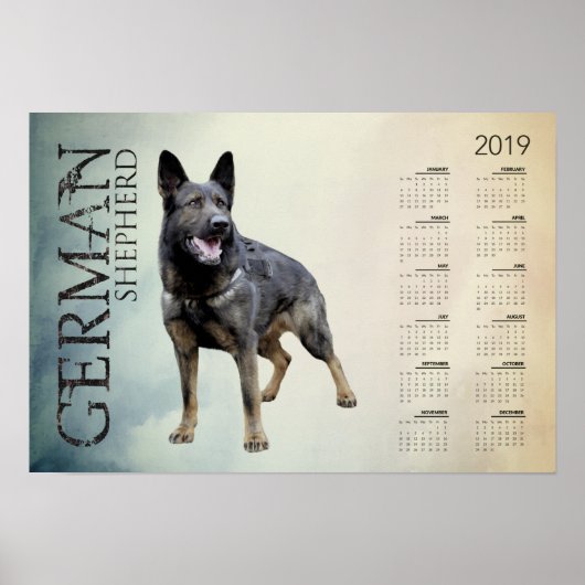 働くドイツの羊飼い犬 – GSDカレンダー2019 ポスター (正面)