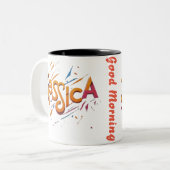 働く女性のための朝のコーヒー ツートーンマグカップ (正面左)