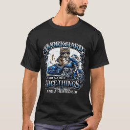 「働け」バイクに乗る猫 Tシャツ