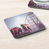 働荷車を引くく準備ができた馬 コースター (左側)