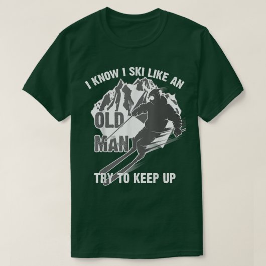 僕おもしろいはスキーをしていると年とった人が思い切って立ち上がっ保ている Tシャツ (デザイン正面)
