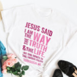 僕が道Tシャツだ Tシャツ<br><div class="desc">ヨハネ14:6の聖書の聖句を持つキリスト教のTシャツイエスは彼に言った、「わたしは道であり、真理であり、いのちである。私を通し来てしか父に対して誰も出来ない」詩は青いパステル色で書き物とミニマルタイポグラフィを混ぜて書かれている。このトレンディーモダン、信仰のデザインは完璧な贈り物とファッション声明である。#christian #religion #scripture #faith #bible #jesus</div>
