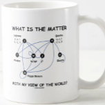 僕の世界観はどうした ツートーンマグカップ<br><div class="desc">素粒子物理学におけるヒッグス場の標準モデルの知識を、クォークや粒子などの粒子と悪名高いヒッグス粒子を含む様々なギフトと共にギークのユーモアを用いて紹介し、量子物理学の世界の外の人々に科学的な修辞的質問を提示する。 他の人々に、これらの贈り物のいずれかとサブ原子レベルで物質をダブルテイクするようにしなさい！</div>