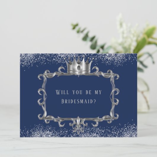 僕の花嫁王室のはネイビー・シルバーの額縁で 招待状 (スタンド正面)